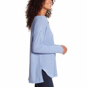 VINTAGE AMERICA Realxed Fit V-Neck Long Sleeve Waffle Knit Top